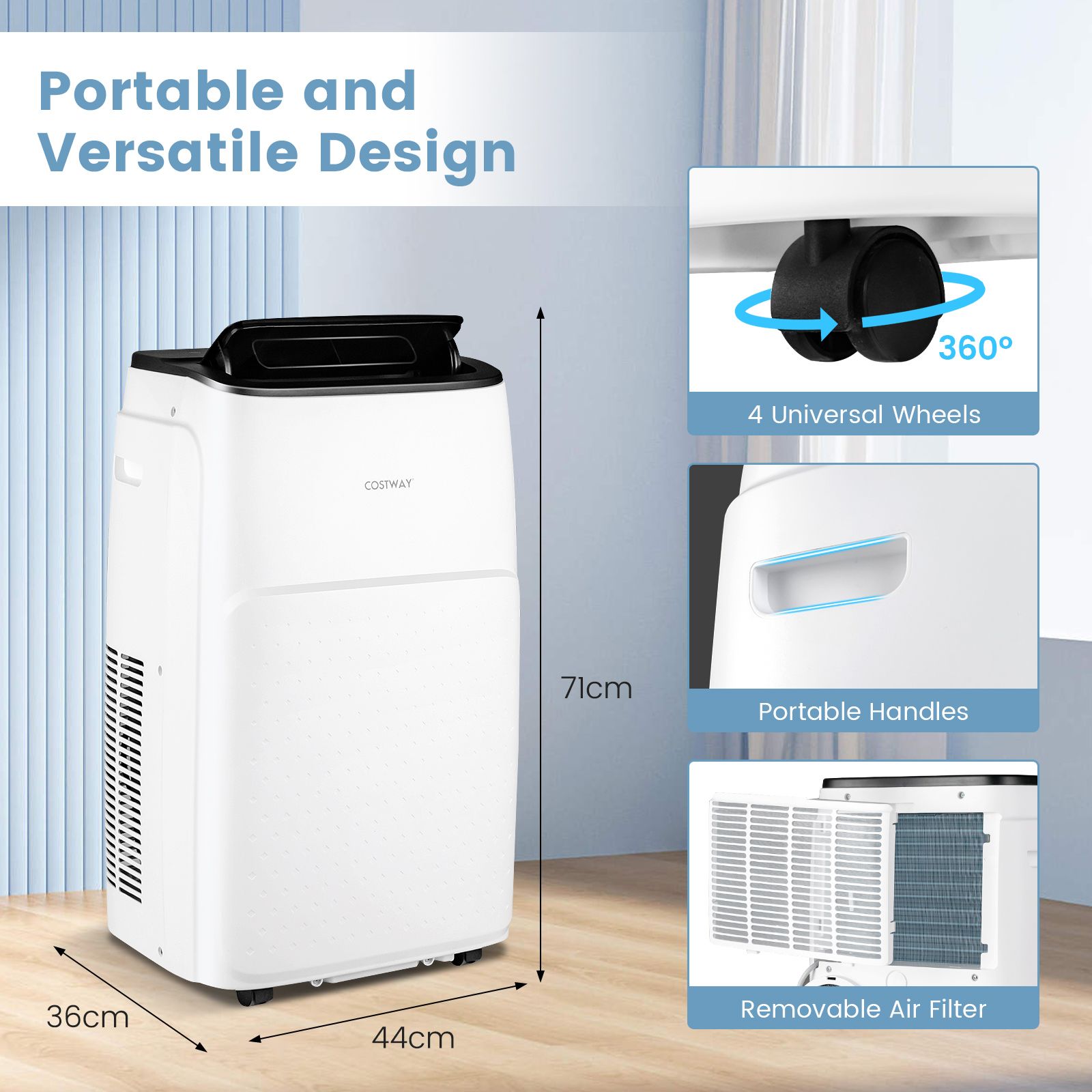 4-in-1 Portable Air Conditioner 14000 BTU AC with Multi-Speed Fan and 24H Timer