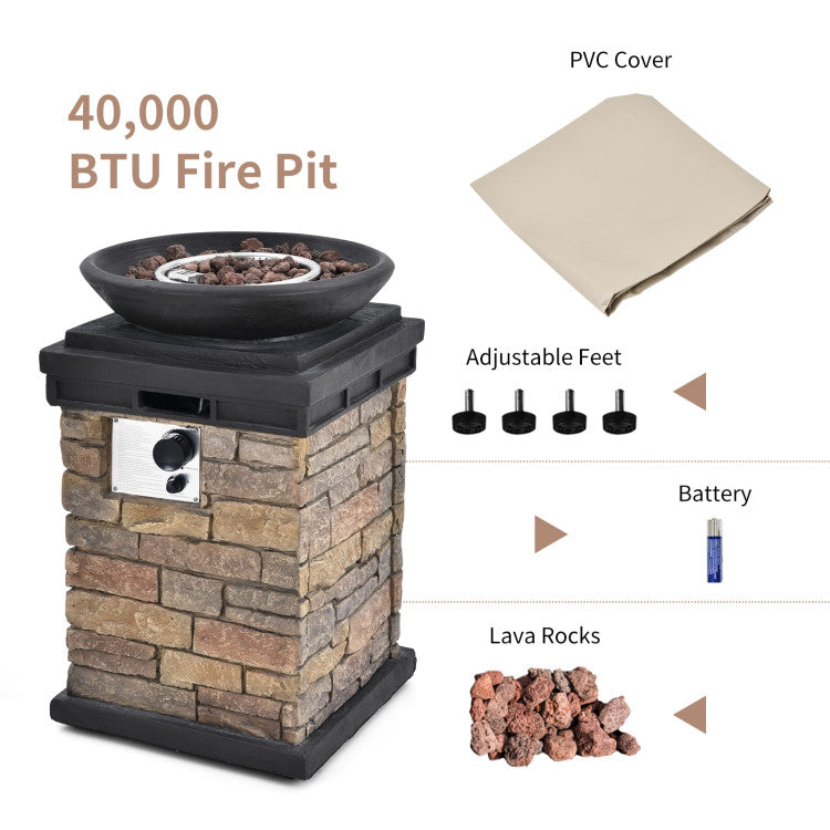 40000BTU Propane Burning Fire Bowl Column Firepit Heater for Outdoor Patio & Backyard