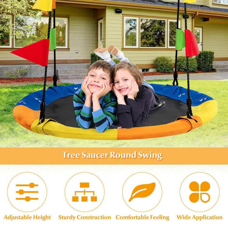 40 Inch Flying Saucer Tree Swing with Hanging Straps for Tree and Backyard