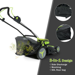 40V 18 Inch 6 Adjustable Cutting Heights Brushless Cordless Push Lawn Mower with Straw Bag