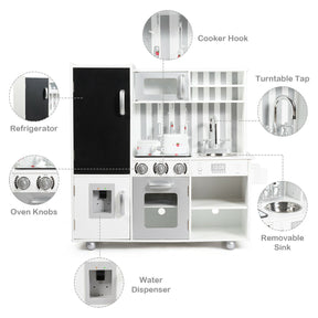 Large Wooden Kids Play Kitchen Set with Simulated Sound