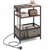 End Table w/Charging Station, Open Shelf & Metal Mesh Compartment