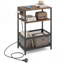 End Table w/Charging Station, Open Shelf & Metal Mesh Compartment