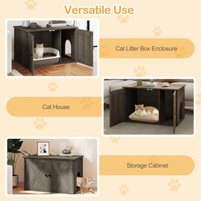 Hidden Cat Litter Box Enclosure Furniture, 80 x 53 x 50 CM Wooden Cabinet w/ Divider