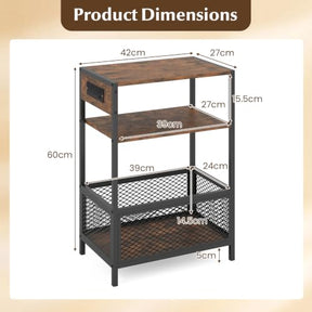 End Table w/Charging Station, Open Shelf & Metal Mesh Compartment
