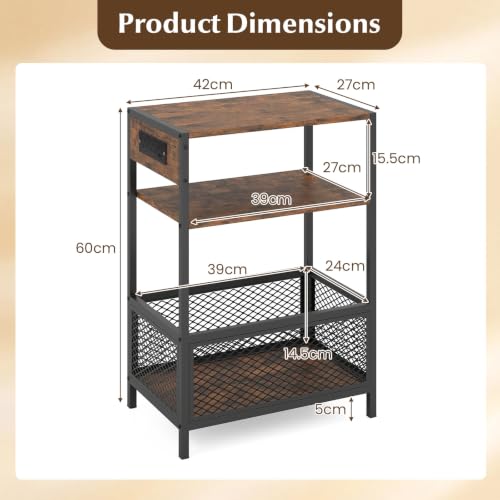 End Table w/Charging Station, Open Shelf & Metal Mesh Compartment