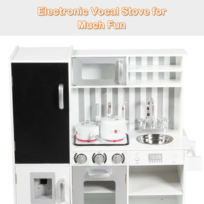 Large Wooden Kids Play Kitchen Set with Simulated Sound