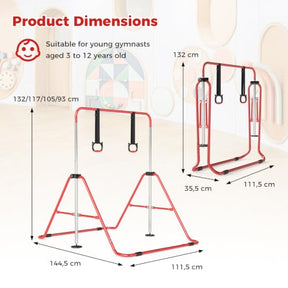 Expandable Gymnastic Bar for Kids, 4-Level Height Adjustable Gymnastic Horizontal Bar with Sturdy Metal Frame