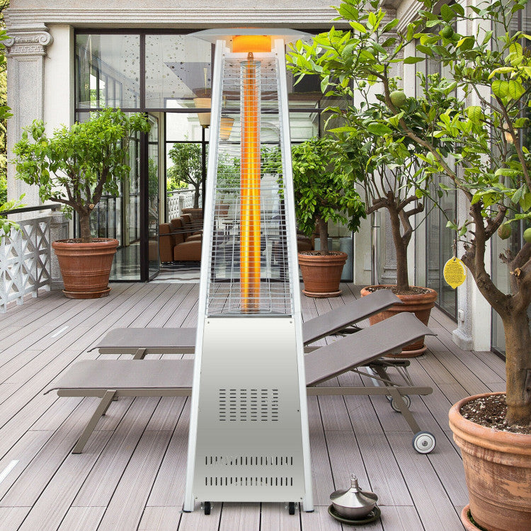 42,000 BTU Stainless Steel Pyramid Patio Heater with Wheels and Anti-tip
