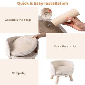 42 CM Dog Sofa Bed Pet Sleeping Couch with Round Padded Cushion & Detachable Pad