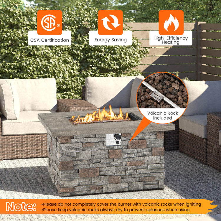 43.5 Inch Faux Stone Propane Gas Fire Pit Table with Lava Rock and PVC Cover