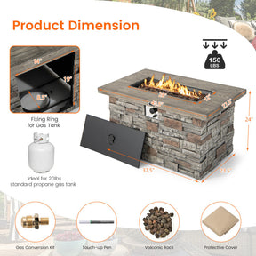 43.5 Inch Faux Stone Propane Gas Fire Pit Table with Lava Rock and PVC Cover