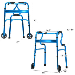 440LBS Heavy-Duty Folding Walker Adjustable H-shaped Walking Helper Portable Medical Walker with Wheels and Bi-Level Armrests