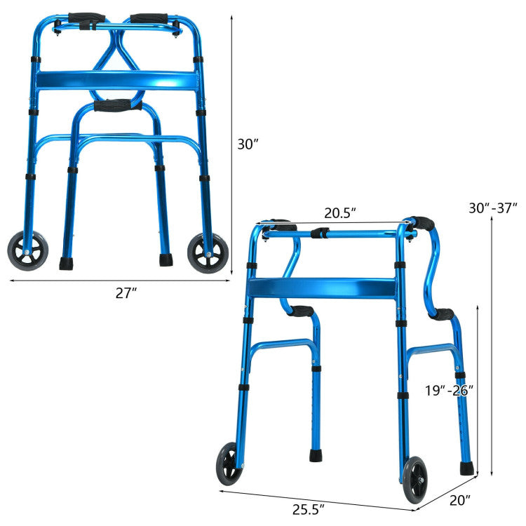 440LBS Heavy-Duty Folding Walker Adjustable H-shaped Walking Helper Portable Medical Walker with Wheels and Bi-Level Armrests