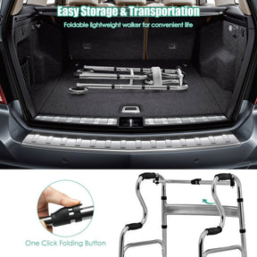 440LBS Heavy-Duty Folding Walker Adjustable H-shaped Walking Helper Portable Medical Walker with Wheels and Bi-Level Armrests