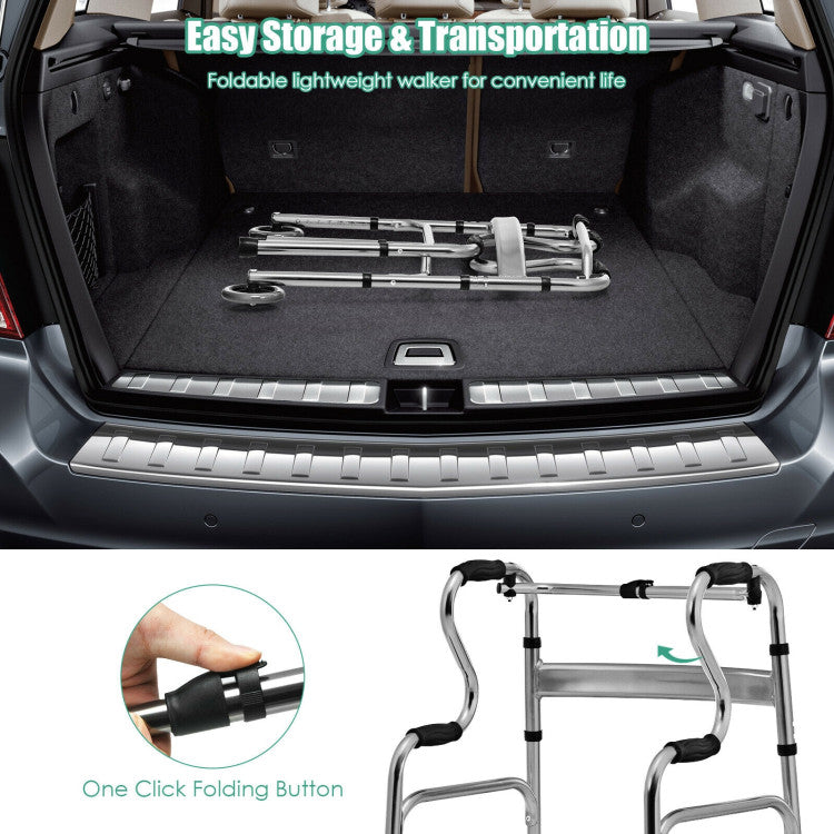 440LBS Heavy-Duty Folding Walker Adjustable H-shaped Walking Helper Portable Medical Walker with Wheels and Bi-Level Armrests