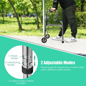 440LBS Heavy-Duty Folding Walker Adjustable H-shaped Walking Helper Portable Medical Walker with Wheels and Bi-Level Armrests