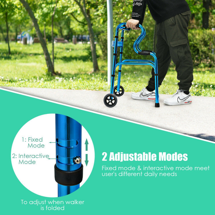 440LBS Heavy-Duty Folding Walker Adjustable H-shaped Walking Helper Portable Medical Walker with Wheels and Bi-Level Armrests