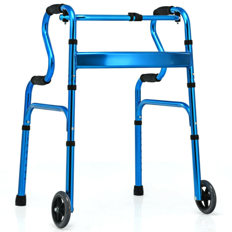 440LBS Heavy-Duty Folding Walker Adjustable H-shaped Walking Helper Portable Medical Walker with Wheels and Bi-Level Armrests