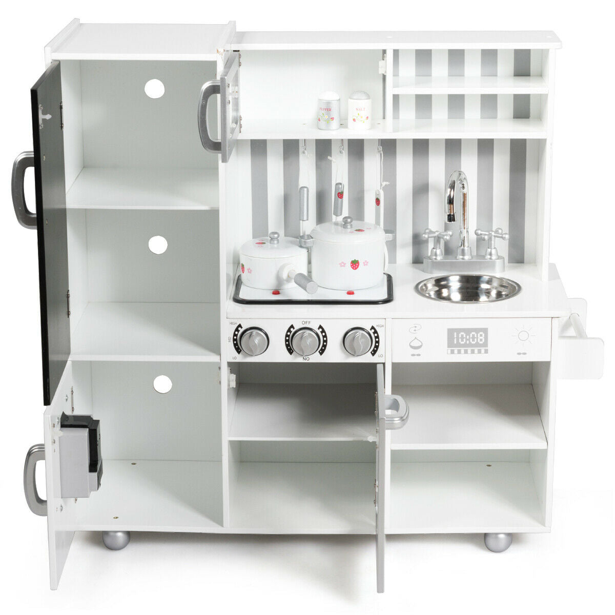 Large Wooden Kids Play Kitchen Set with Simulated Sound