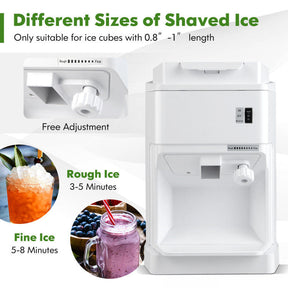 460W Electric Countertop Ice Crusher 265 Lbs/H Snow Cone Maker Shaved Ice Hopper Machine with Adjustable Ice Fineness and Removable Tray