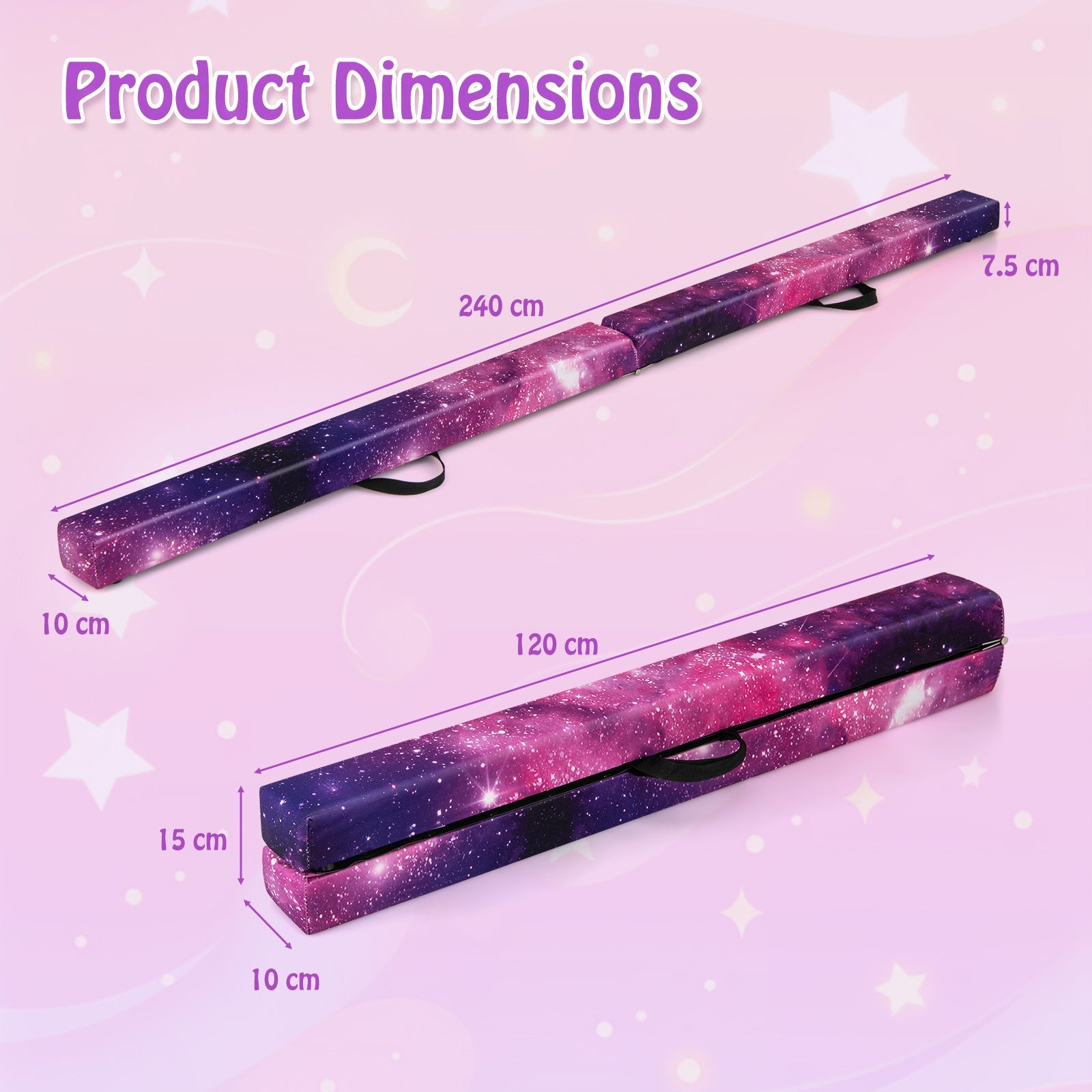 8 FT Folding Balance Beam, Extra Firm Floor Gymnastics Equipment for Professional Home Training