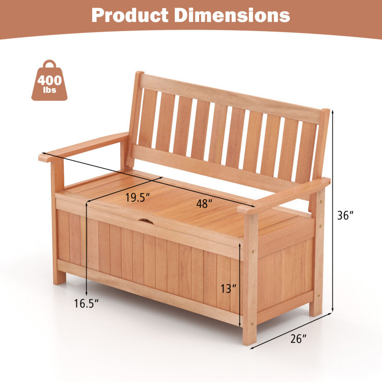 48 Inch 34 Gallons Patio Hardwood Storage Bench for Backyard and Garden