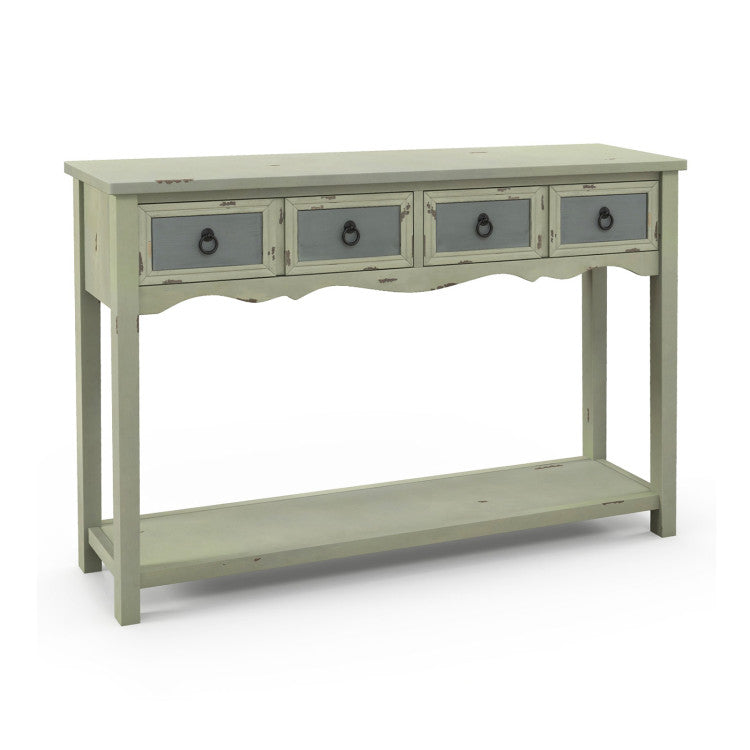 48 Inch Farmhouse Console Table with Drawers and Storage Shelf for Hallway and Entryway