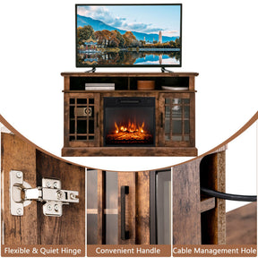 48 Inch Wooden TV Stand Console Table with 1400W Electric Fireplace and Open Storage