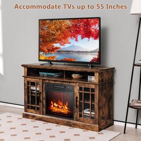 48 Inch Wooden TV Stand Console Table with 1400W Electric Fireplace and Open Storage