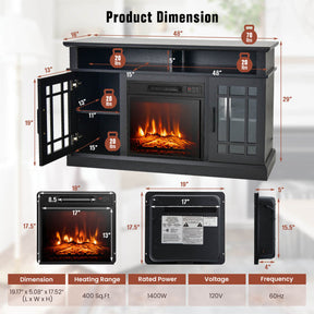 48 Inch Wooden TV Stand Console Table with 1400W Electric Fireplace and Open Storage