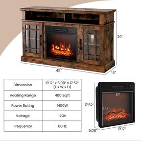 48 Inch Wooden TV Stand Console Table with 1400W Electric Fireplace and Open Storage