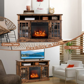 48 Inch Wooden TV Stand Console Table with 1400W Electric Fireplace and Open Storage