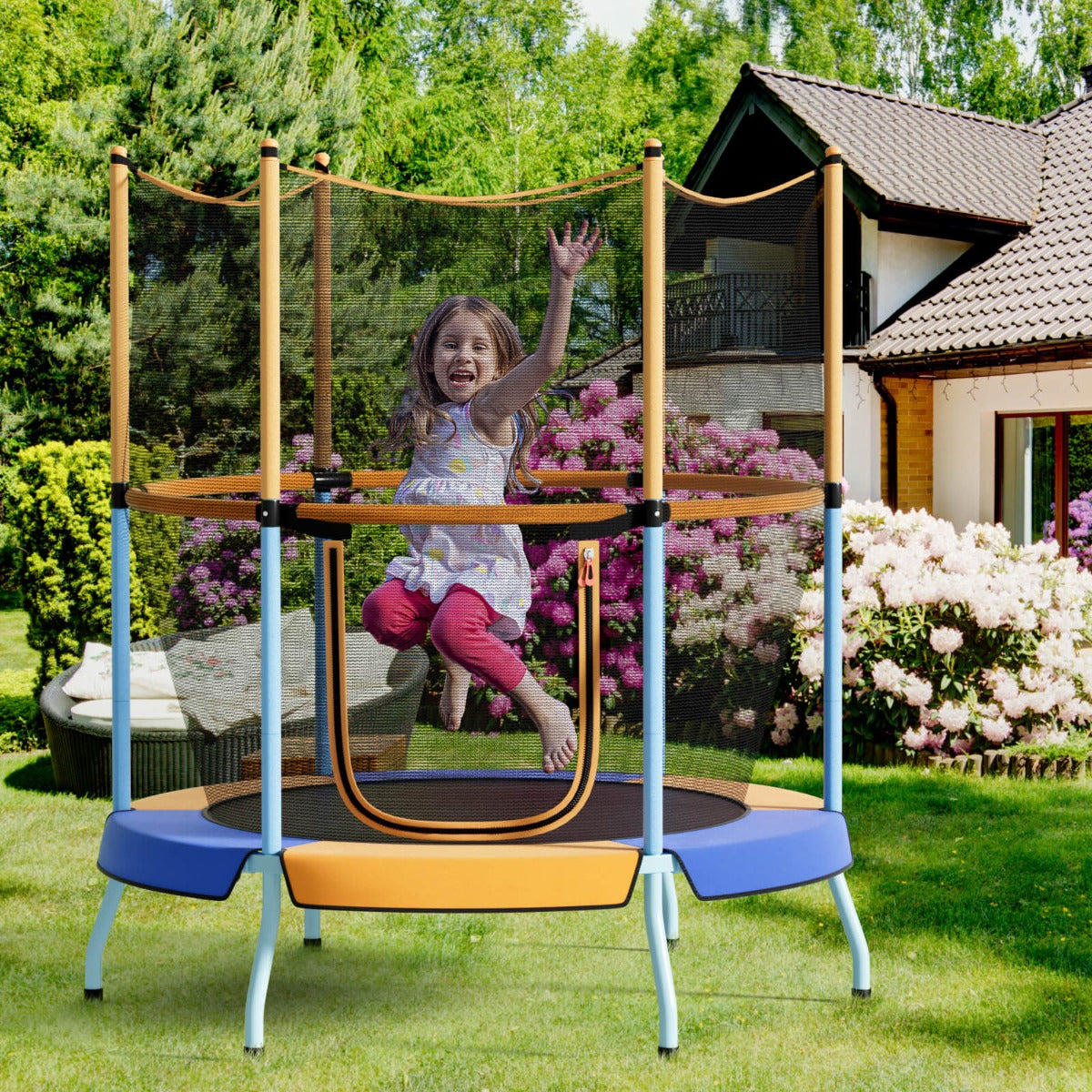 48 Inch Trampoline for Kids with Safety Enclosure Net and Curved Metal Legs
