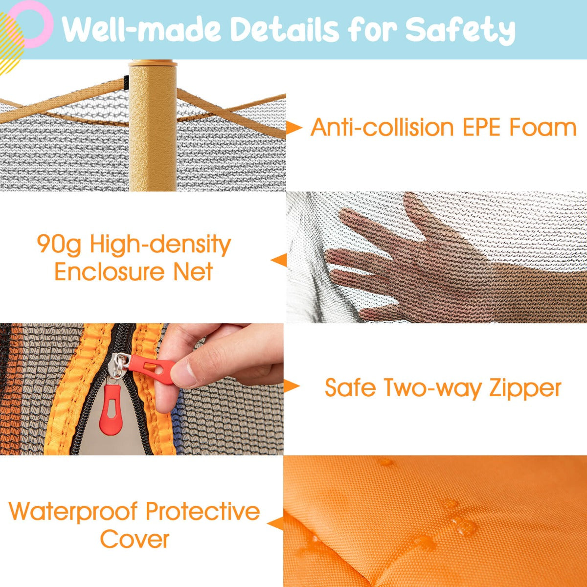 48 Inch Trampoline for Kids with Safety Enclosure Net and Curved Metal Legs