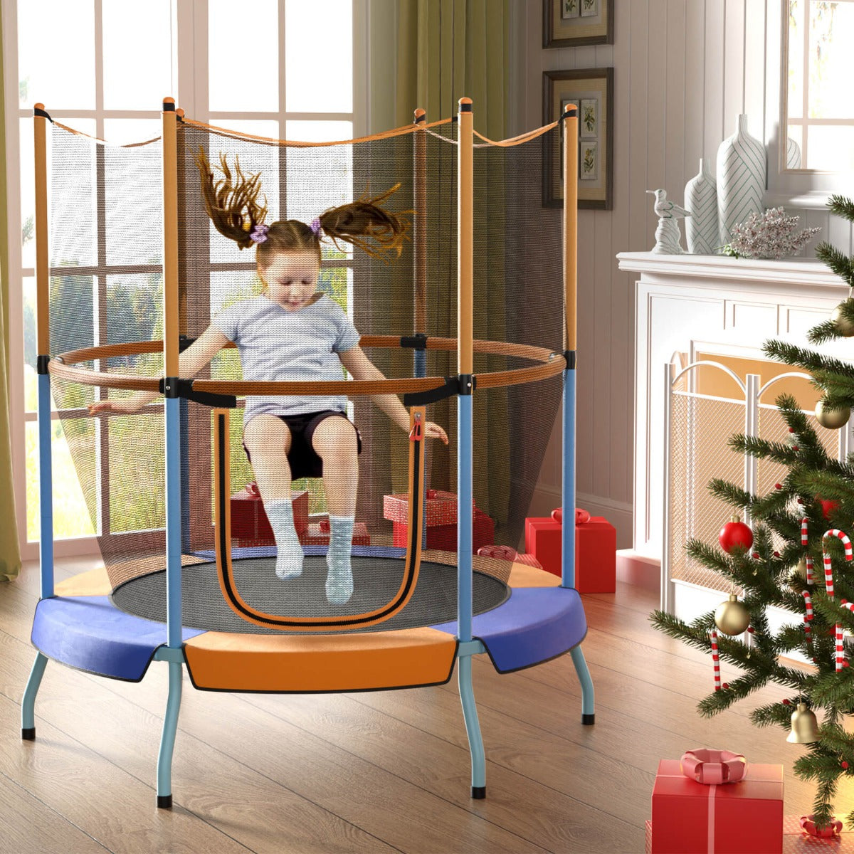 48 Inch Trampoline for Kids with Safety Enclosure Net and Curved Metal Legs