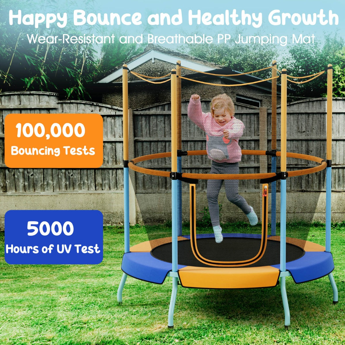 48 Inch Trampoline for Kids with Safety Enclosure Net and Curved Metal Legs