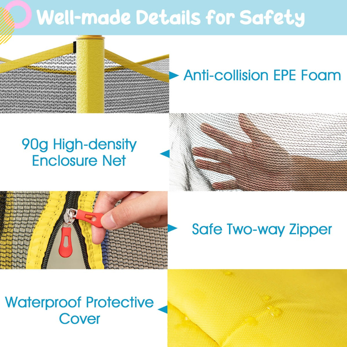 48 Inch Trampoline for Kids with Safety Enclosure Net and Curved Metal Legs