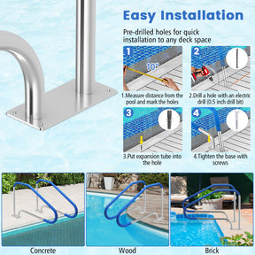 48 x 34 Inch Swimming Pool Handrail 316 Stainless Steel Pool Stair Rail with Grip Cover
