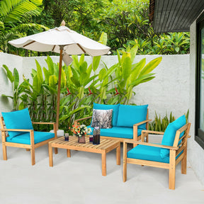 4 Pieces Acacia Wood Chat Set with Water Resistant Cushions for Pool & Outdoor Patio