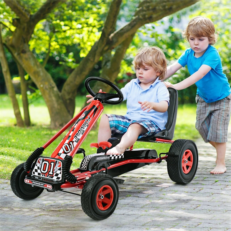 Kids Racer Pedal Go Kart 4 Wheel Powered Ride On Toy Car with Adjustable Seat
