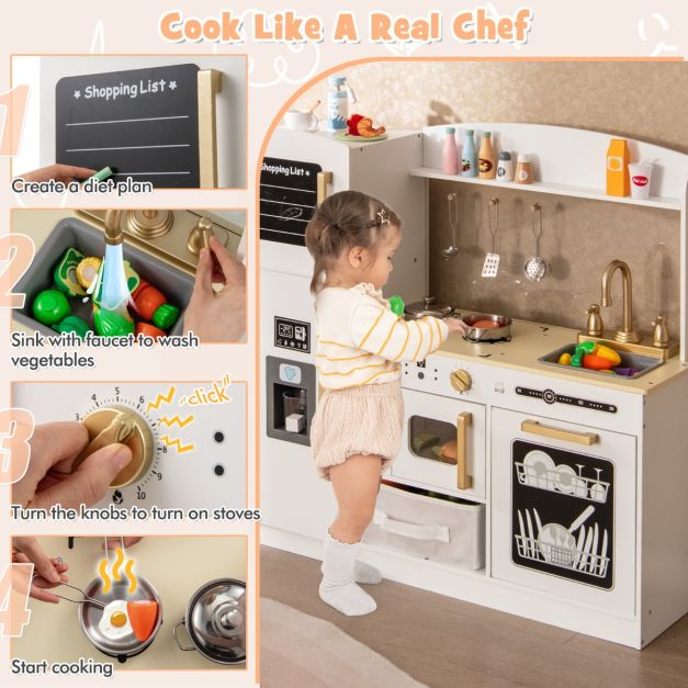 Kids Pretend Play Kitchen Set with Fabric Drawer and Doodle Boards
