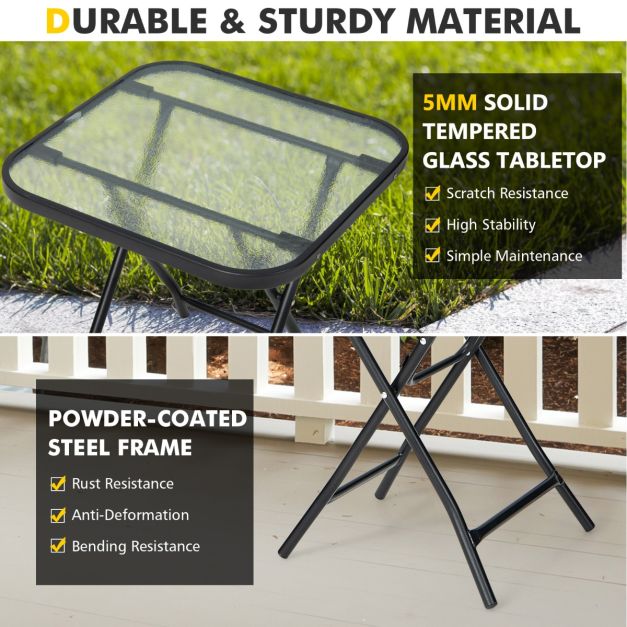 Folding Coffee Table with Tempered Glass Tabletop