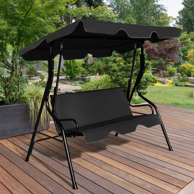 3 Seat Outdoor Patio Swing Chair Canopy Swing with Cushion and Steel Frame