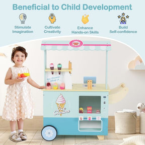 Kids Ice Cream Cart Pretend Play Set for Toddlers with Vending Machine
