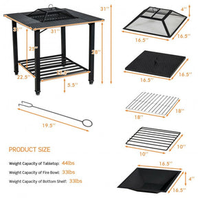 31" Multifunctional Outdoor Fire Pit Patio Fireplace Dining Table with BBQ Grate