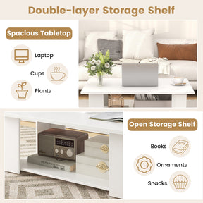 Giantex Modern Coffee Table w/Storage Shelf, Large 2-Tier Wooden Tea Table w/Open Shelf, White