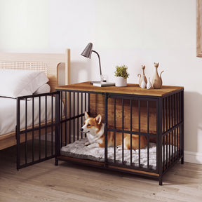 Heavy-Duty Dog Crate Furniture, 100 cm Dog Kennel with Dual Lockable Double Doors