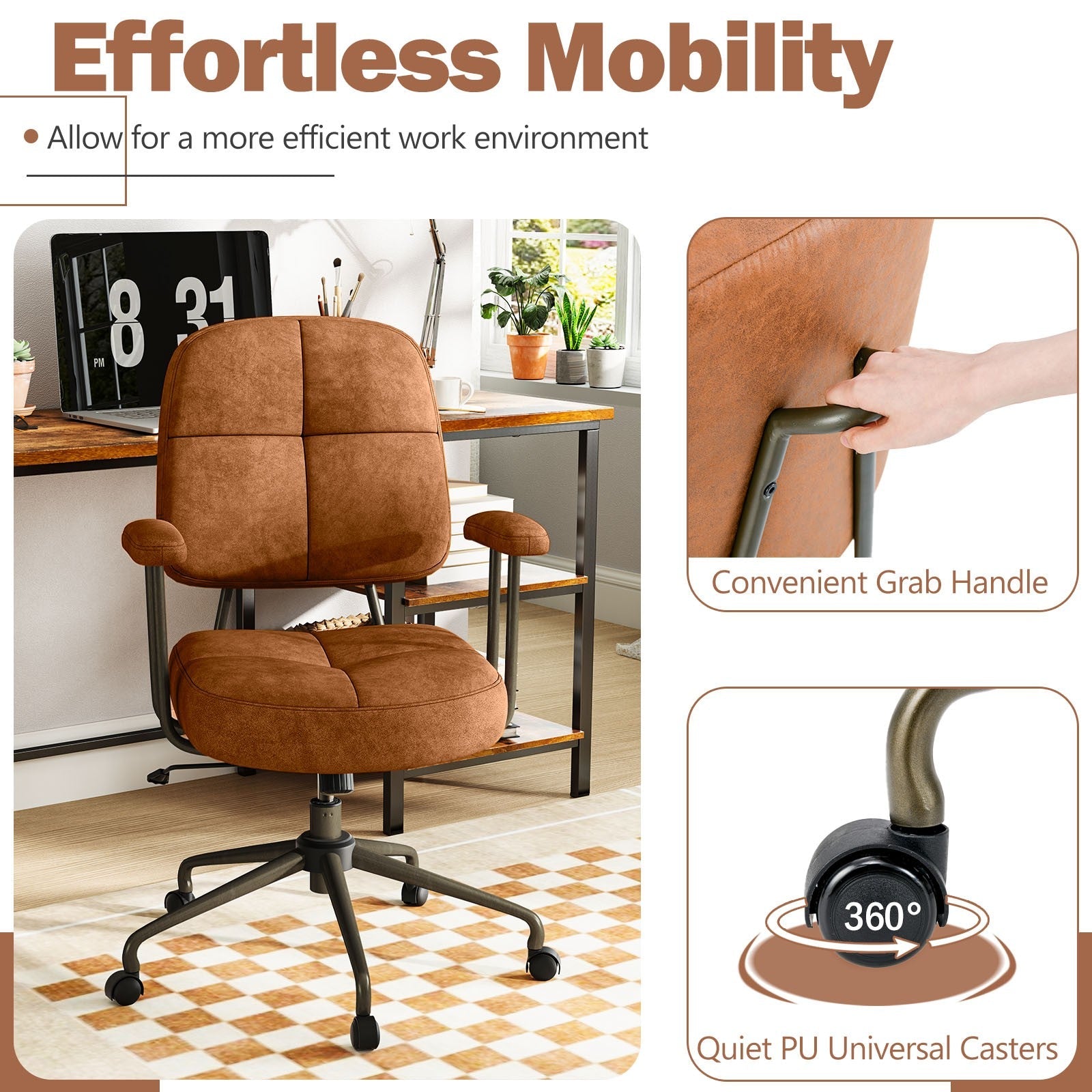 Leathaire Upholstered Task Chair Back Adjustable Swivel Chair for Home