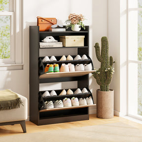 Shoe Storage Cabinet with 2 Flip Drawers, Slim Hidden Narrow Shoe Organizer